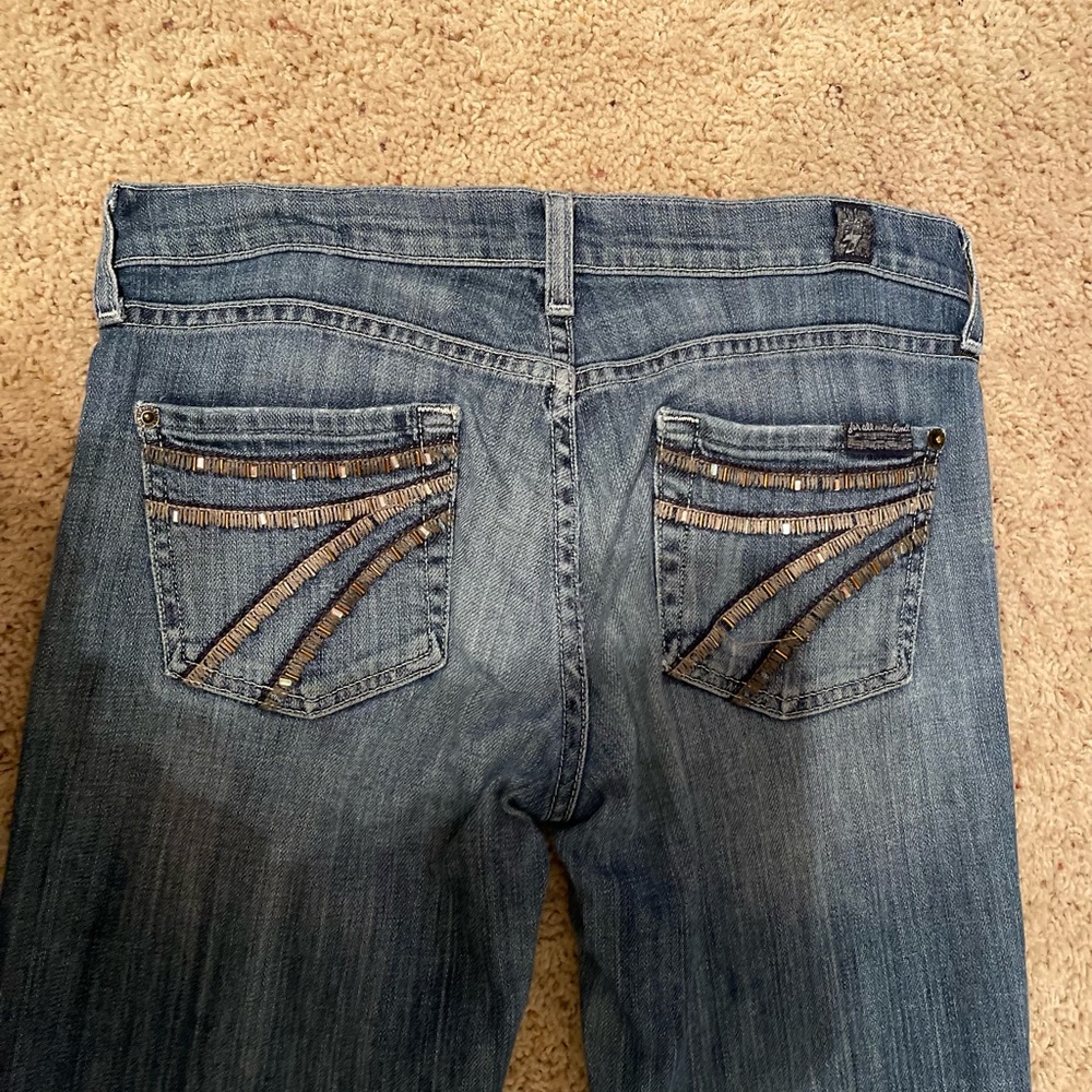 7 For All Mankind Straight Leg Blue Jeans with Signature Stitching
